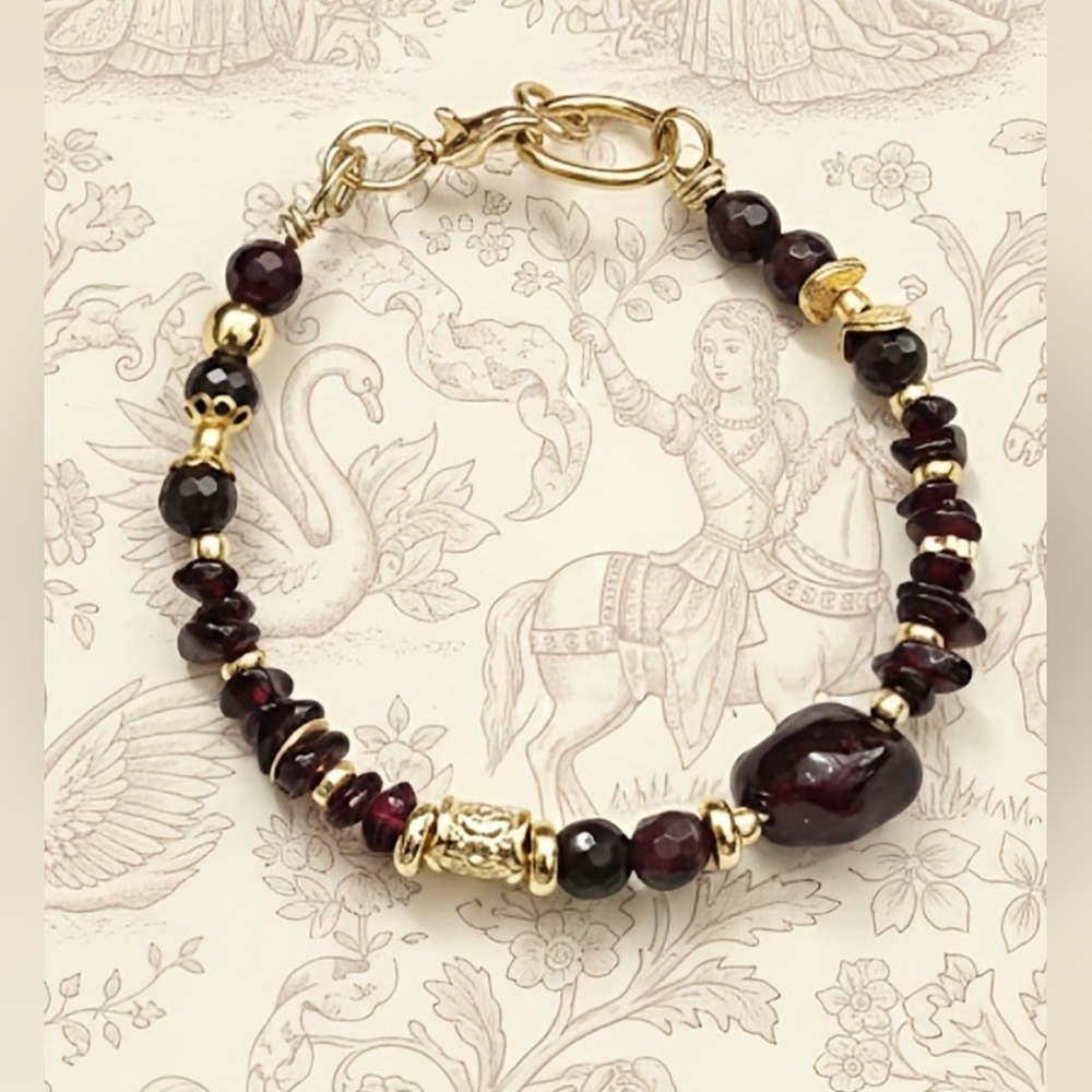 Natural Garnet In Feminine Dainty Gold Plated Bracelet